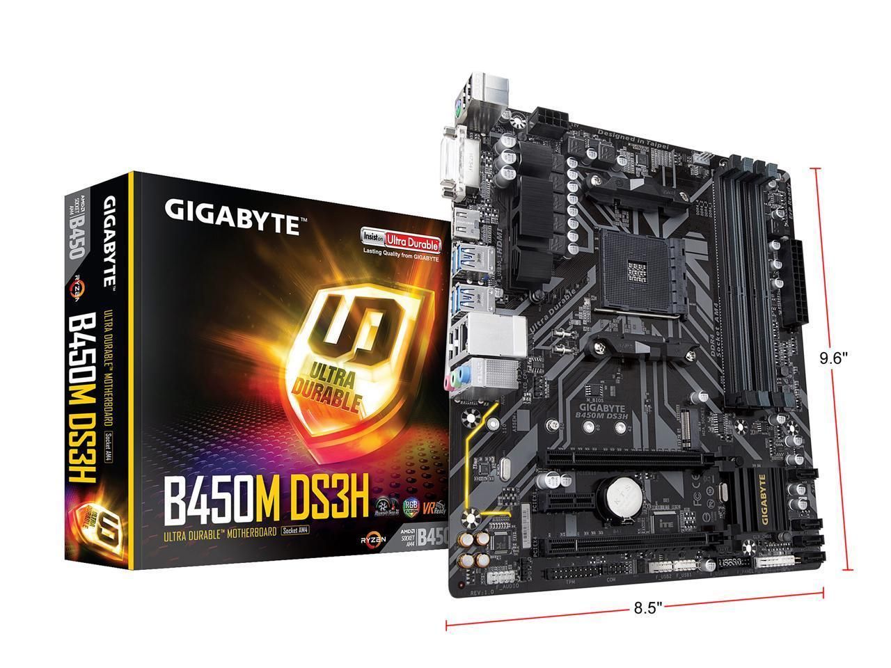 Gigabyte B450M-DS3H AMD Ryzen AM4 Micro ATX M.2 HDMI DVI USB 3.1 DDR4 Motherboard