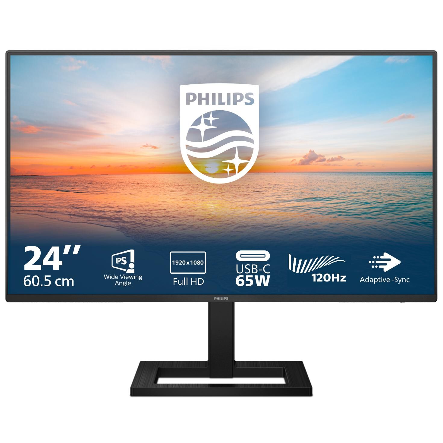 Philips 24E1N1300AE - LED Monitor - 24" (23.8" Visible) - 1920 x 1080 Full HD (1080p) @ 100Hz - IPS - 1300:1 - 1ms - HDMI, USB-C - Speakers - Textured Black