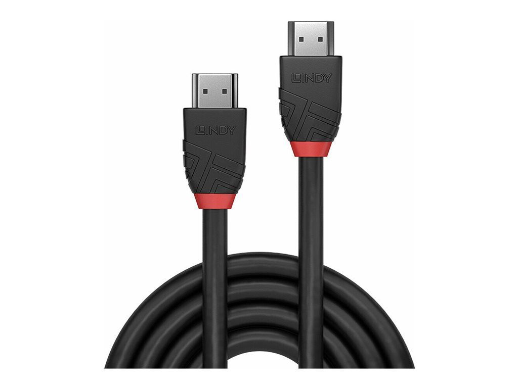 Cable HDMI de la línea negra de Lindy - 1 m, macho a macho, triturado triple, negro, redondo, admite 8K60Hz (7680 x 4320)