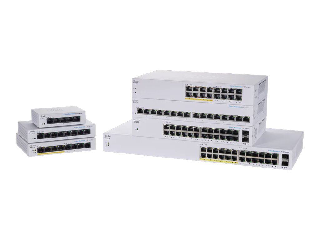 Cisco Business 110 Series Switch - 24-Port 10/100/1000 + 2 SFP Gigabit Combined - Rack, Desktop, Wall Mount - Refurbished