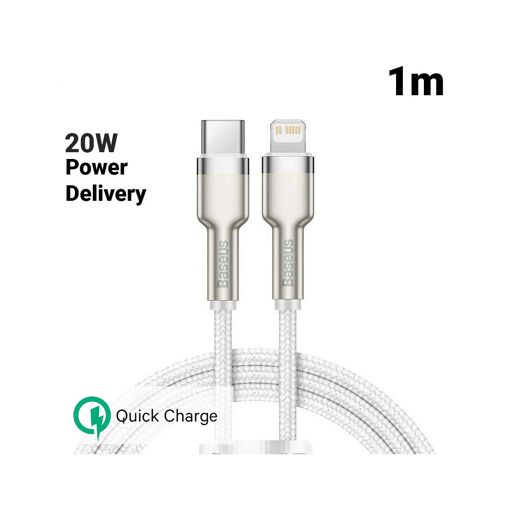 Baseus Cafule Series Metal Type-C to Lightning PD Cable - 20W, 1M, White (Nylon Braid)