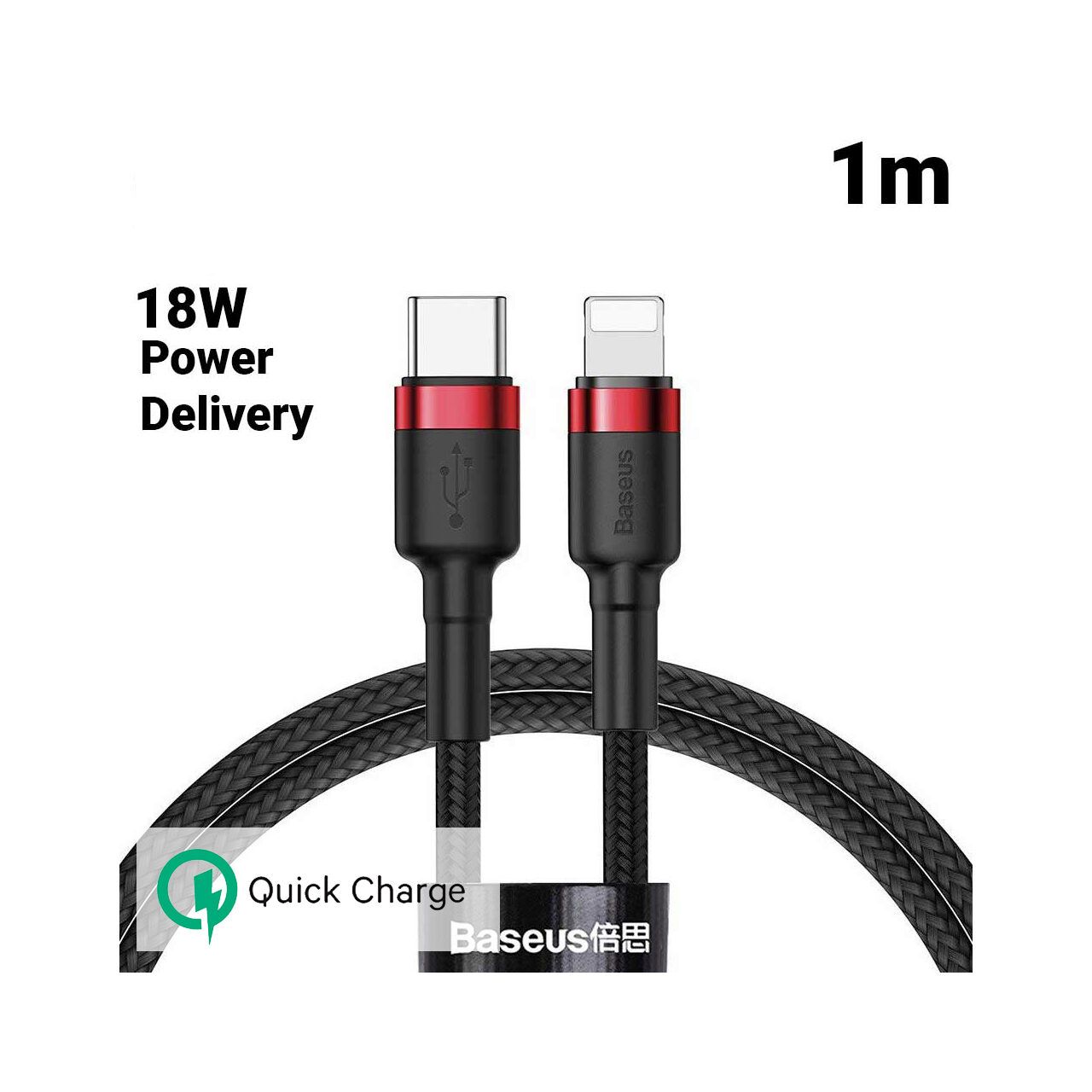 Cable Baseus Café Serie Lightning a Tipo-C Rojo y Negro (1m, 18W, PD)