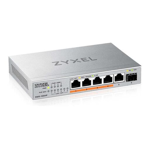 Commutateur ZyXEL XMG-105HP - Non géré - 5 ports 10/100/2,5G (PoE++) + 1 SFP Gigabit / SFP+ 10G - Fixation murale ou sur bureau