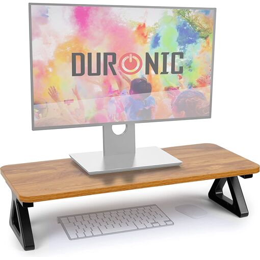 Soporte para monitor Duronic DM06-1 AO, plataforma MDF 62 x 30 cm, elevador para ordenador portátil/LCD/TV LED, aumento de 15 cm, espacio de trabajo ergonómico con almacenamiento