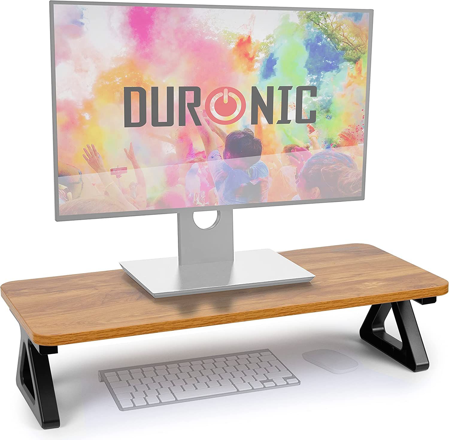 Support d'écran Duronic DM06-1 AO, plateau MDF 62 x 30 cm, élévateur d'ordinateur portable/LCD/TV LED, rehausse de 15 cm, espace de travail ergonomique avec rangement