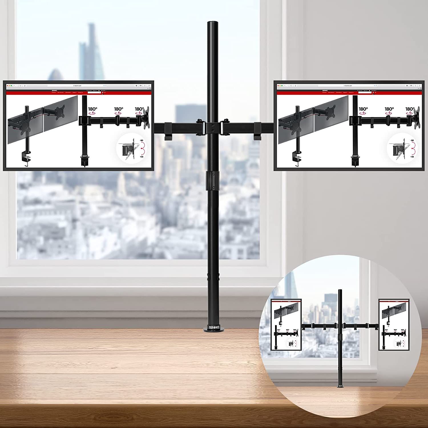 Duronic DMT152 Dual Monitor Arm - 100 cm Pole, VESA 75/100, Adjustable Height and Angle