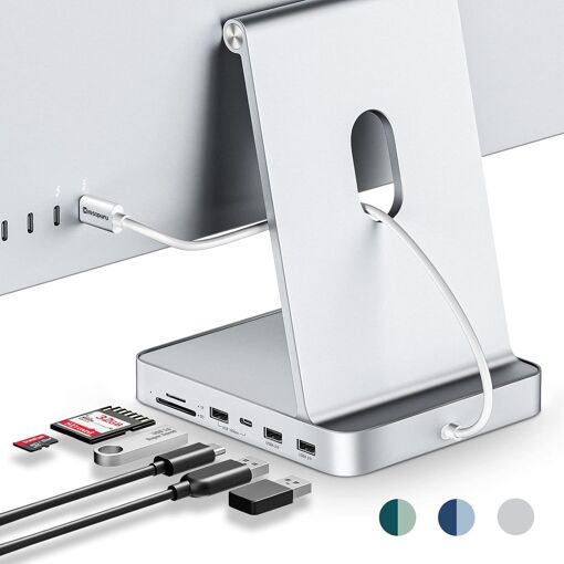 USB C Hub for iMac 24-inch 2021/2023/2024 with M.2 NVMe SSD, iMac Accessory for M1/M3/M4, 10 Gbit/s USB Adapter, SD/TF, SSD M.2 (Not Included), Silver