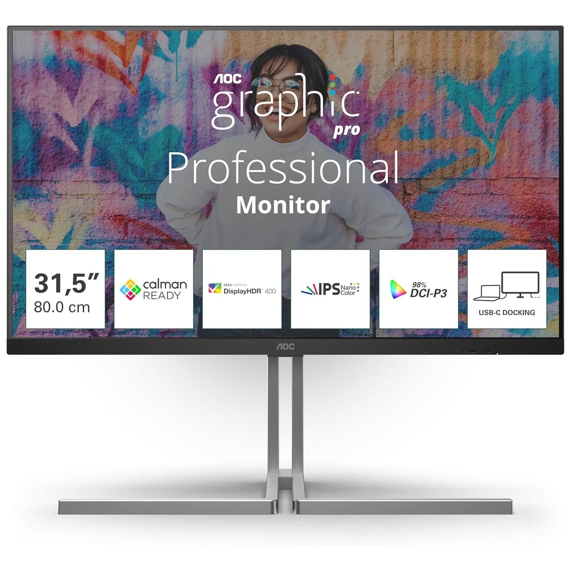 AOC U32U3CV - Pro Graphics Series 32" LED Screen - 4K 3840x2160 @ 60Hz Nano IPS - Black