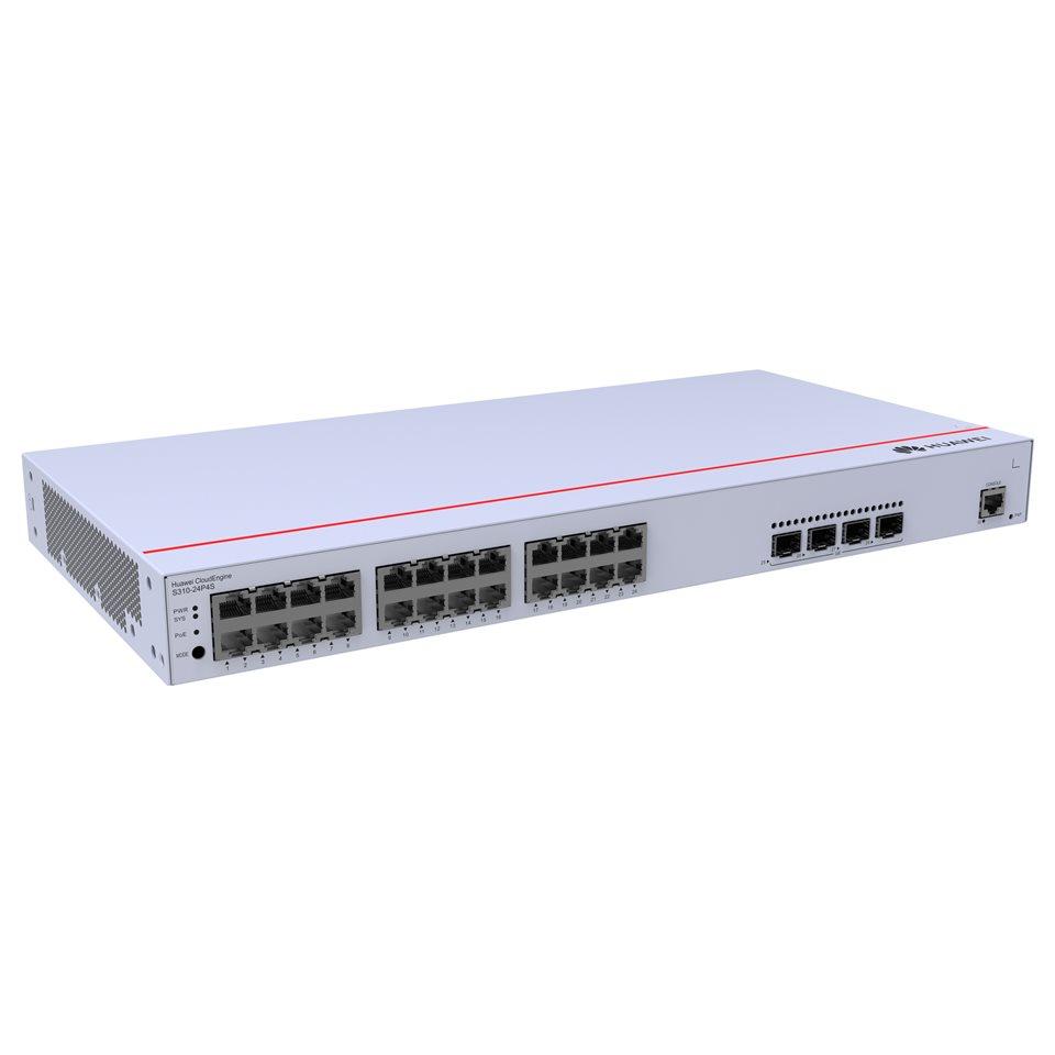 Huawei CloudEngine S310-24P4S - Managed Switch - 24x 10/100/1000 + 4x Gigabit SFP - Side-to-Side Air Flow - Rack Mountable - PoE+ (400W)