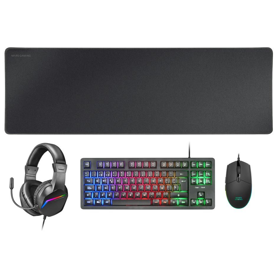 Mars Gaming MCP-RGB3FR Gaming Kit (Keyboard, Mouse, Headset) - USB - Black