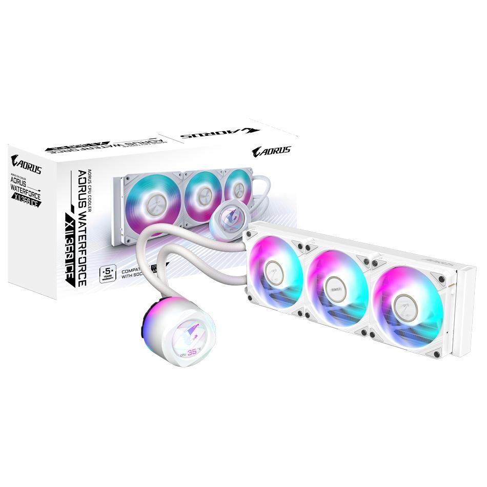 Gigabyte AORUS Waterforce X II 360 ICE Liquid CPU Cooler - ARGB Fans, Color LCD Screen, Daisy-Chain, Compatible with Intel LGA 1851 and AMD AM5