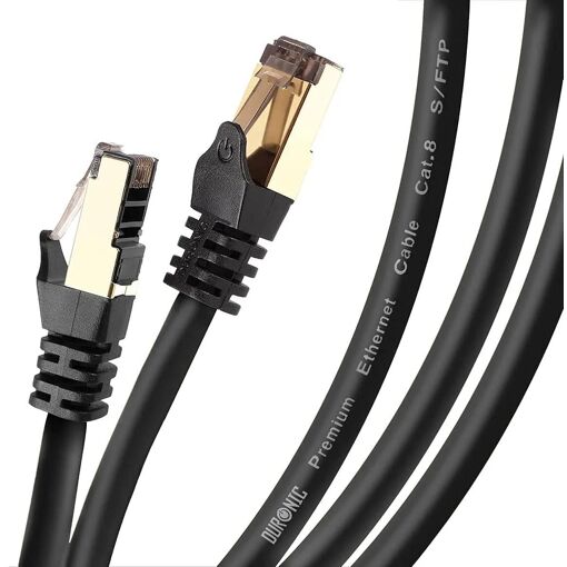 Câble Ethernet Duronic CAT8 15 mètres 2 GHz 40 Gbps S/FTP Réseau LAN Internet RJ45 Blindé Haute Bande Passante et Transmission Rapide des Données Connecteurs Or