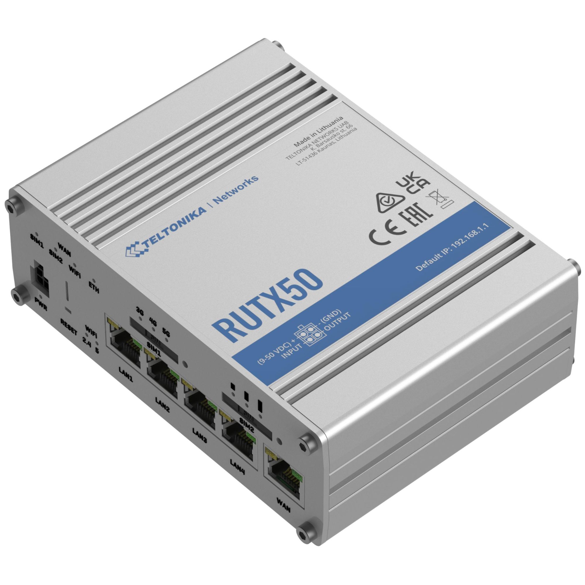 Teltonika RUTX50 - Wireless Router - 4-Port WAN Switch - 1GbE, DNP3 - Wi-Fi 5 - Dual Band - 3G, 4G, 5G - DIN Rail Mounting