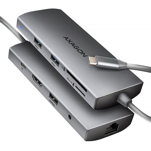 Station d'accueil Axagon HMC-8HLSA avec câble USB 3.2 Gen 1 Type-C, gris