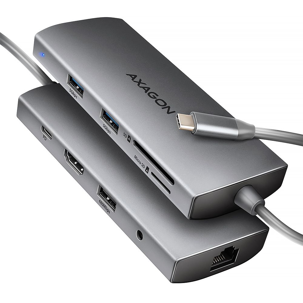 Axagon HMC-8HLSA USB 3.2 Gen 1 (Type-C) Docking Station, Gray