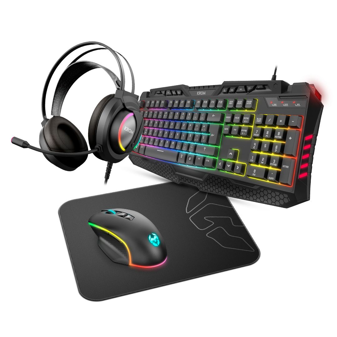 Krom Kritic RGB Rainbow Gaming Kit (Size: Large, Color: Rainbow, Capacity: N/A)