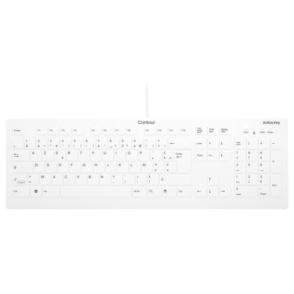 Contour Active Key QuickClean AK-C8112 - Medical & Hygienic Design Keyboard - Full Size - Washable - USB - AZERTY - White