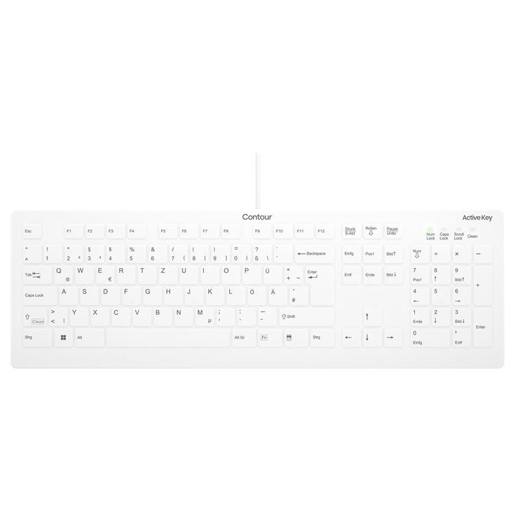 Contour Active Key QuickClean AK-C8112 - Keyboard - Medical and Hygienic Design - Full Size - USB - QWERTZ - German - White