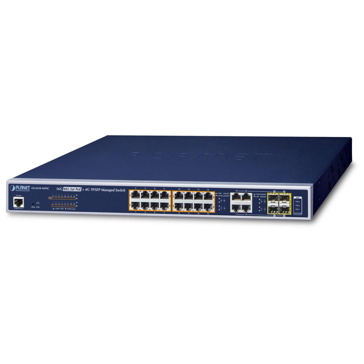 Planet GS-4210-16P4C Managed Gigabit Ethernet Switch (PoE) - Blue