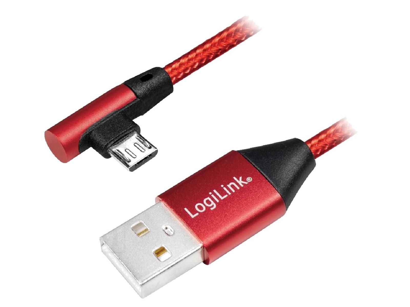 ADNAuto USB 2.0 Cable, 0.3m, Red (USB A Male to USB B Micro Male Angular)