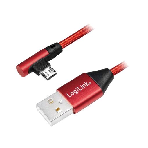 ADNAuto USB 2.0 Cable, 0.3m, Red (USB A Male to USB B Micro Male Angular)
