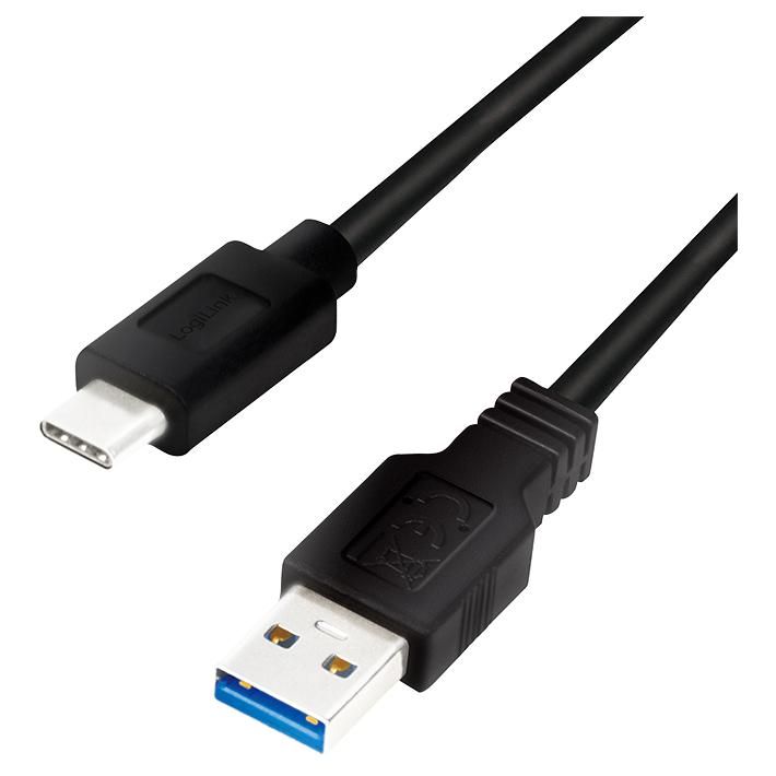 Câble LogiLink USB 3.2 Génération 1 (Type C vers A), 1 m, Noir