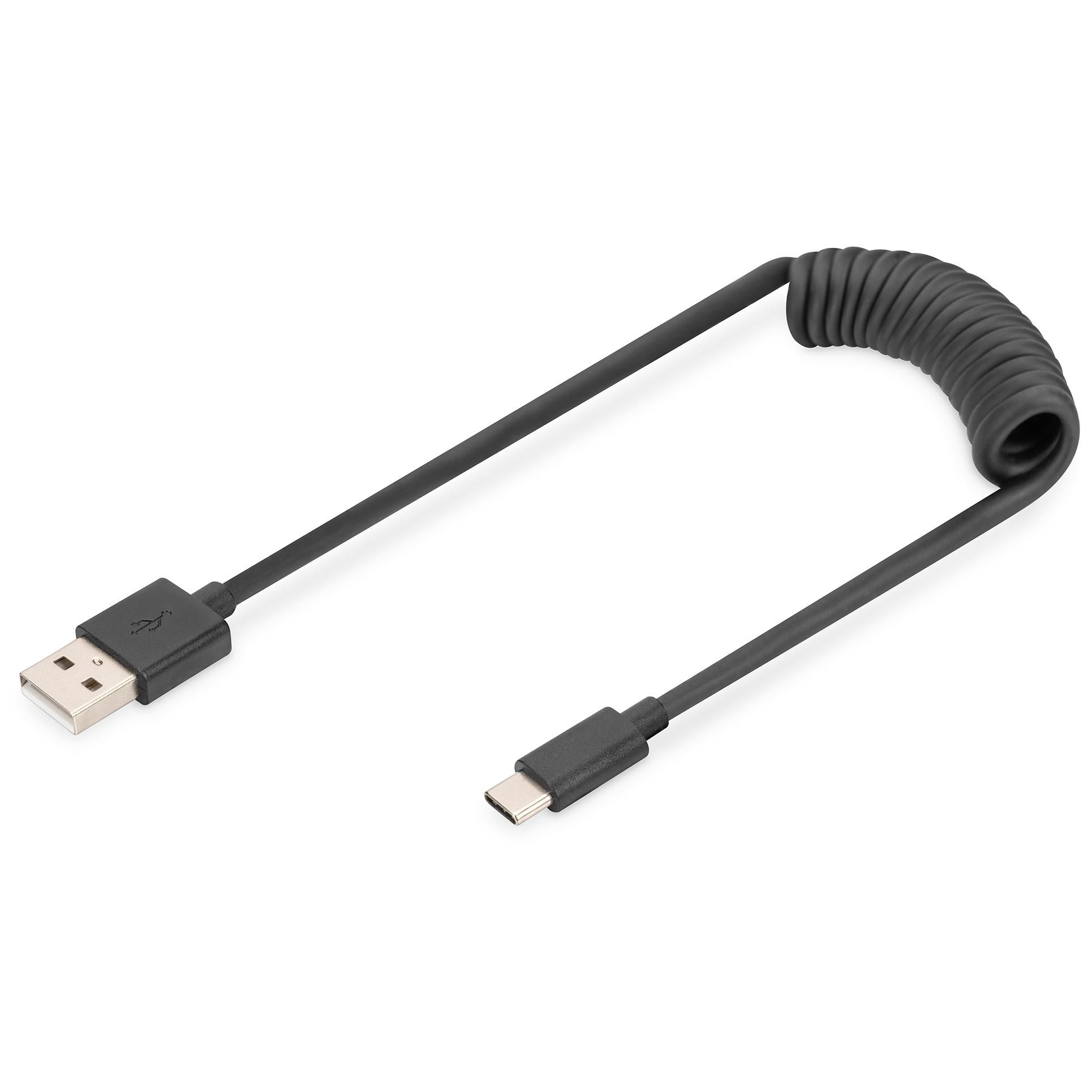 Digitus Spiral USB 2.0 Cable - USB A to USB-C (60W, 480 Mbit/s)
