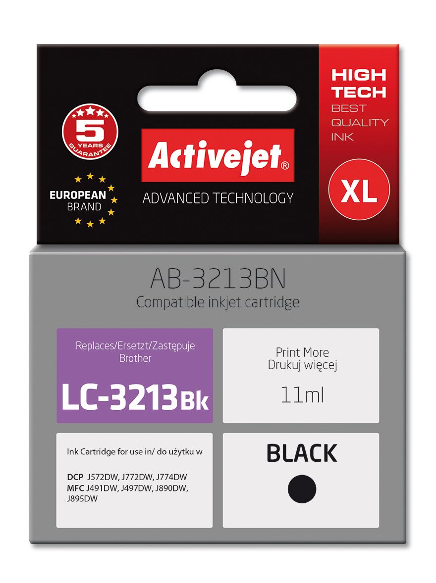 Cartucho de tinta negra Activejet para Brother LC3213BK