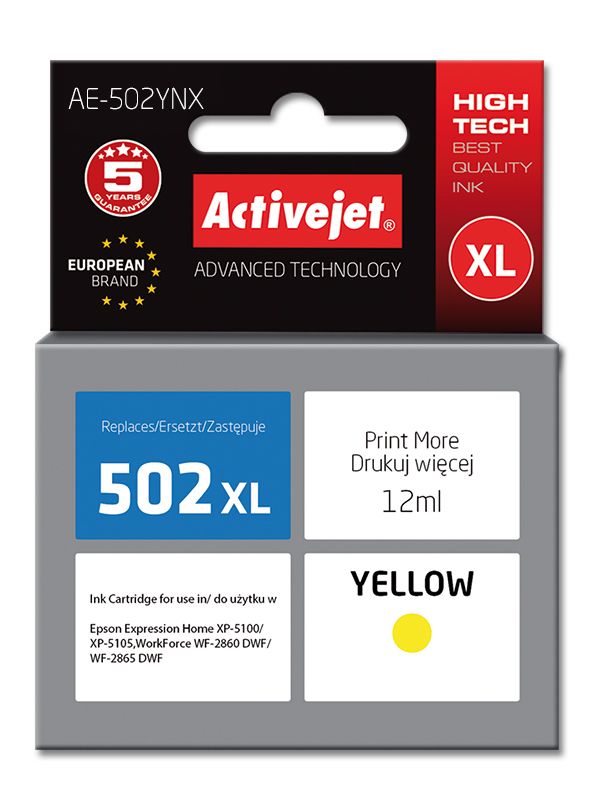 Activejet AE-502YNX Ink Cartridge (Epson 502XL W44010 Replacement)