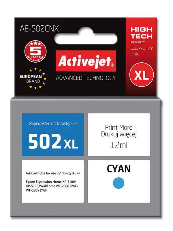 Activejet Ink Cartridge AE-502CNX (Epson 502XL W24010 Replacement, 12ml, Blue)