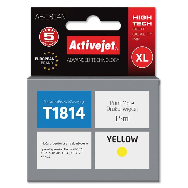 Activejet AE-1814N Ink (Epson 18XL T1814 Replacement; Supreme; 15ml; Yellow)
