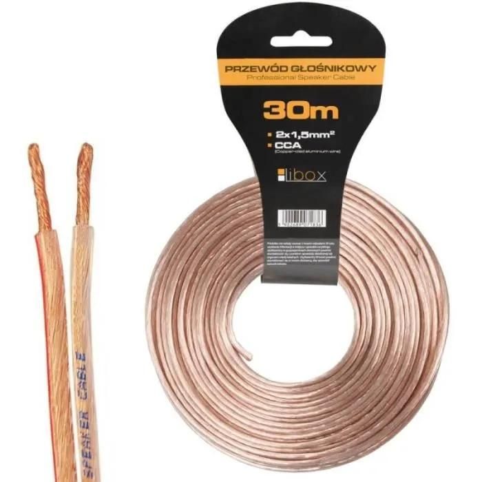 Libox 2x1.50mm Audio Cable LB0008-30, 30ft Transparent