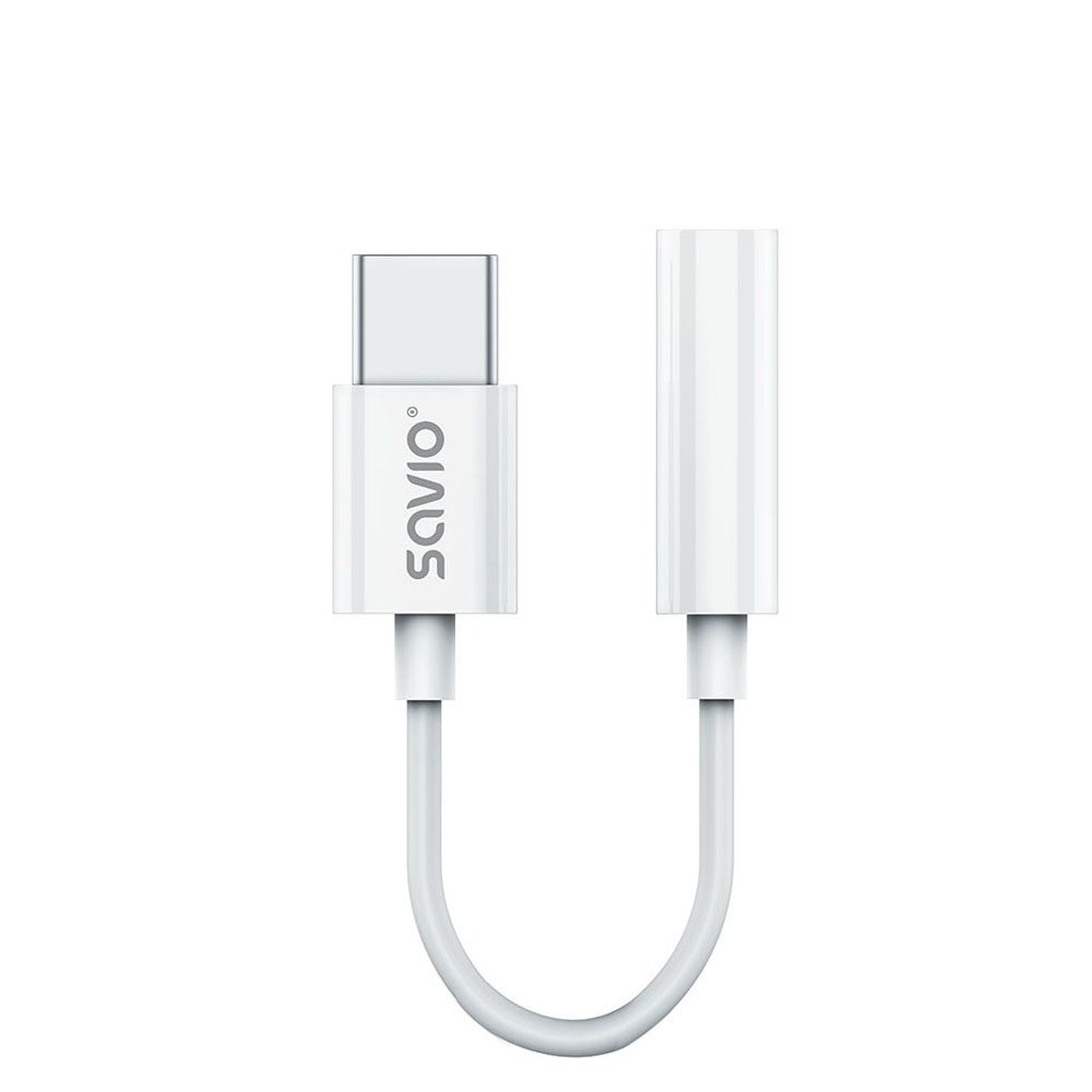 Cable de audio Savio AK-51, 0,33 pies, 3,5 mm a USB Tipo C, blanco