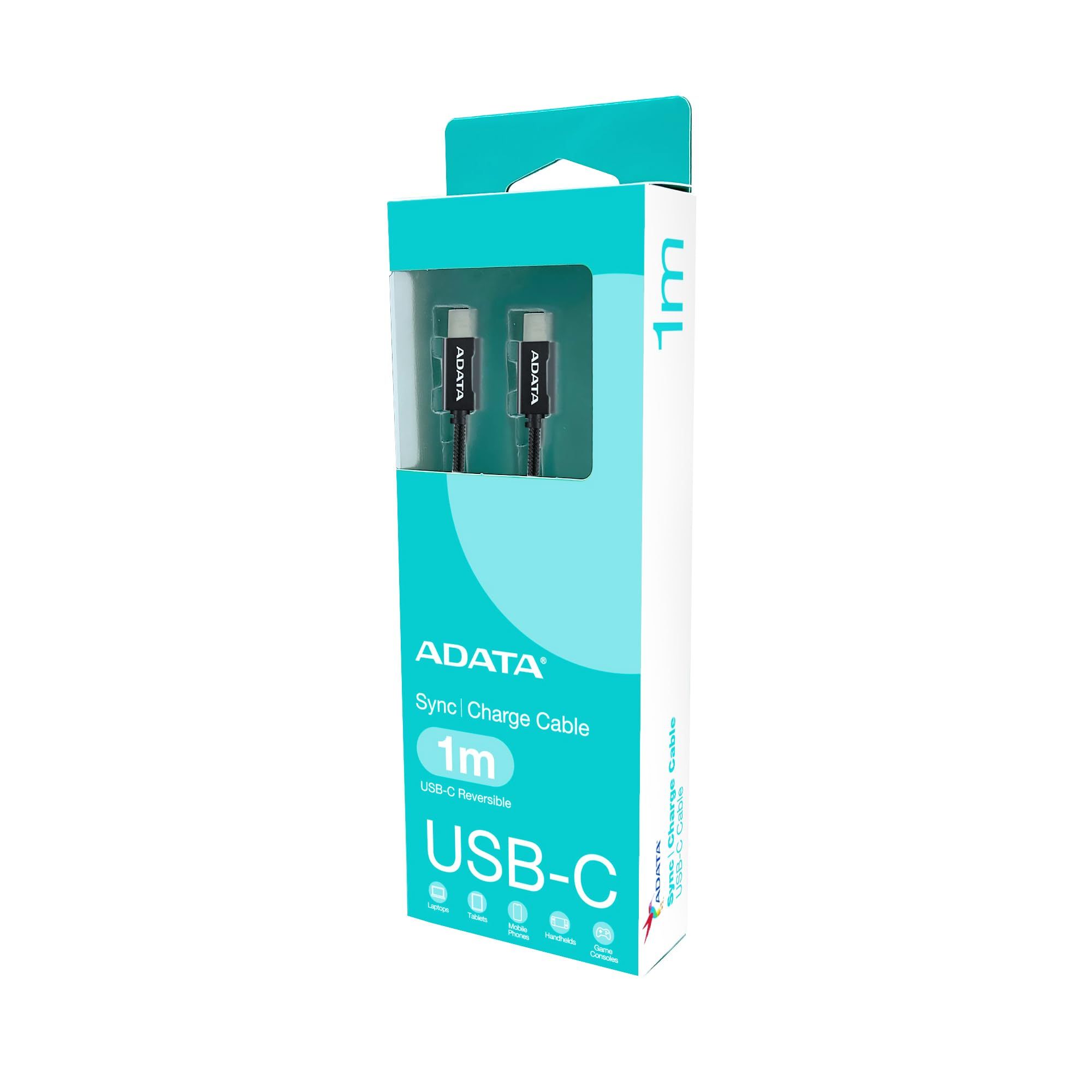 ADATA USB-C to USB 2.0 Cable (Black, 1 Meter, PD 3.0, QC 3.0, Up to 100W Charging)