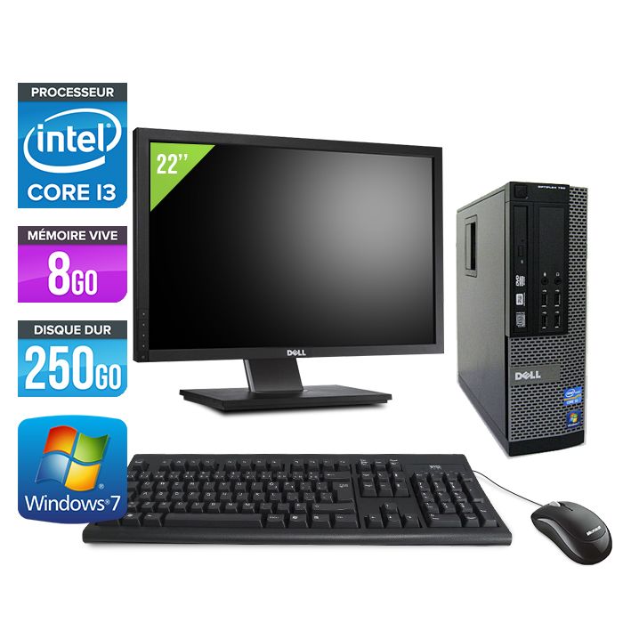 Dell Optiplex 790 SFF Desktop Computer + 22' Screen - Intel Core i3-2120 / 3.30 GHz - 8GB RAM - 250GB HDD - DVDRW - Gigabit Ethernet - Windows 7 Professional