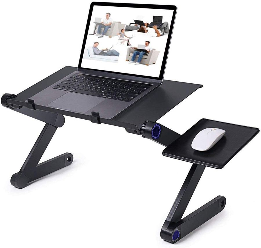 Adjustable Laptop Table with Mouse Pad - Black
