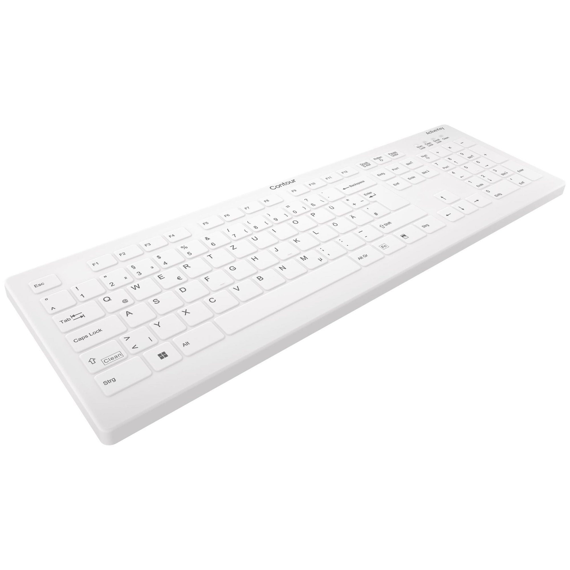 Contour Active Key QuickClean AK-C8112 - Wireless Full Size Keyboard with Medical and Hygienic Design - White