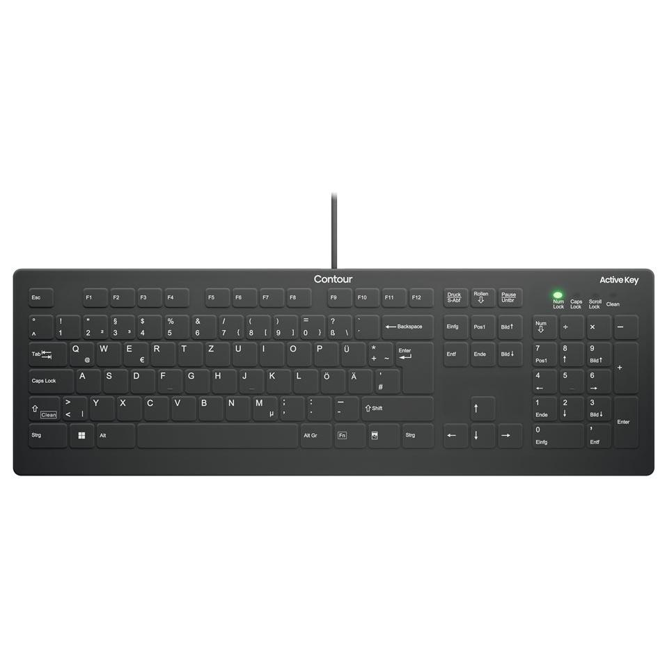 Contour Active Key QuickClean AK-C8112 - Medical-Grade, Hygienic Keyboard - Full Size - Washable - USB - QWERTZ - German - Black