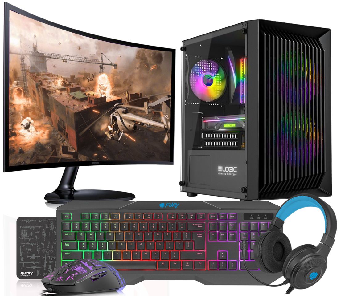 PC de juegos VIST RGB - Ryzen 5 3600, 16GB de RAM, RX 6600, SSD de 1TB, monitor curvo de 24 pulgadas, Windows 11 Pro