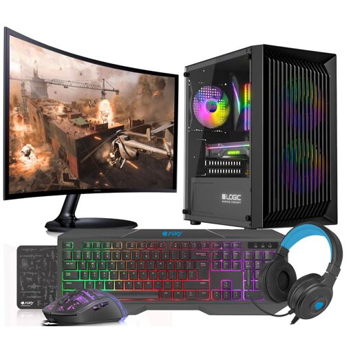 PC de juegos VIST RGB - Ryzen 5 3600, 16GB de RAM, RX 6600, SSD de 1TB, monitor curvo de 24 pulgadas, Windows 11 Pro