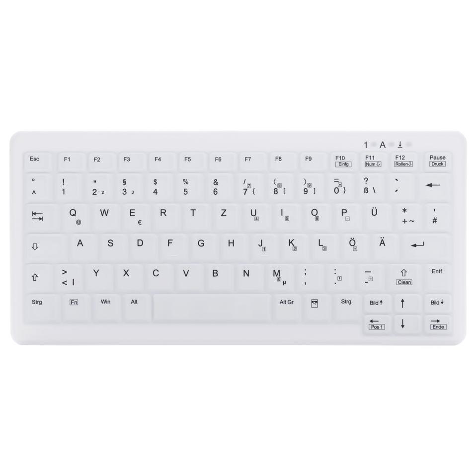 Teclado Contour Active Key ClassicClean AK-C4110 - Inalámbrico - Diseño médico e higiénico - Mini - 2.4 GHz QWERTZ - Alemán - Blanco