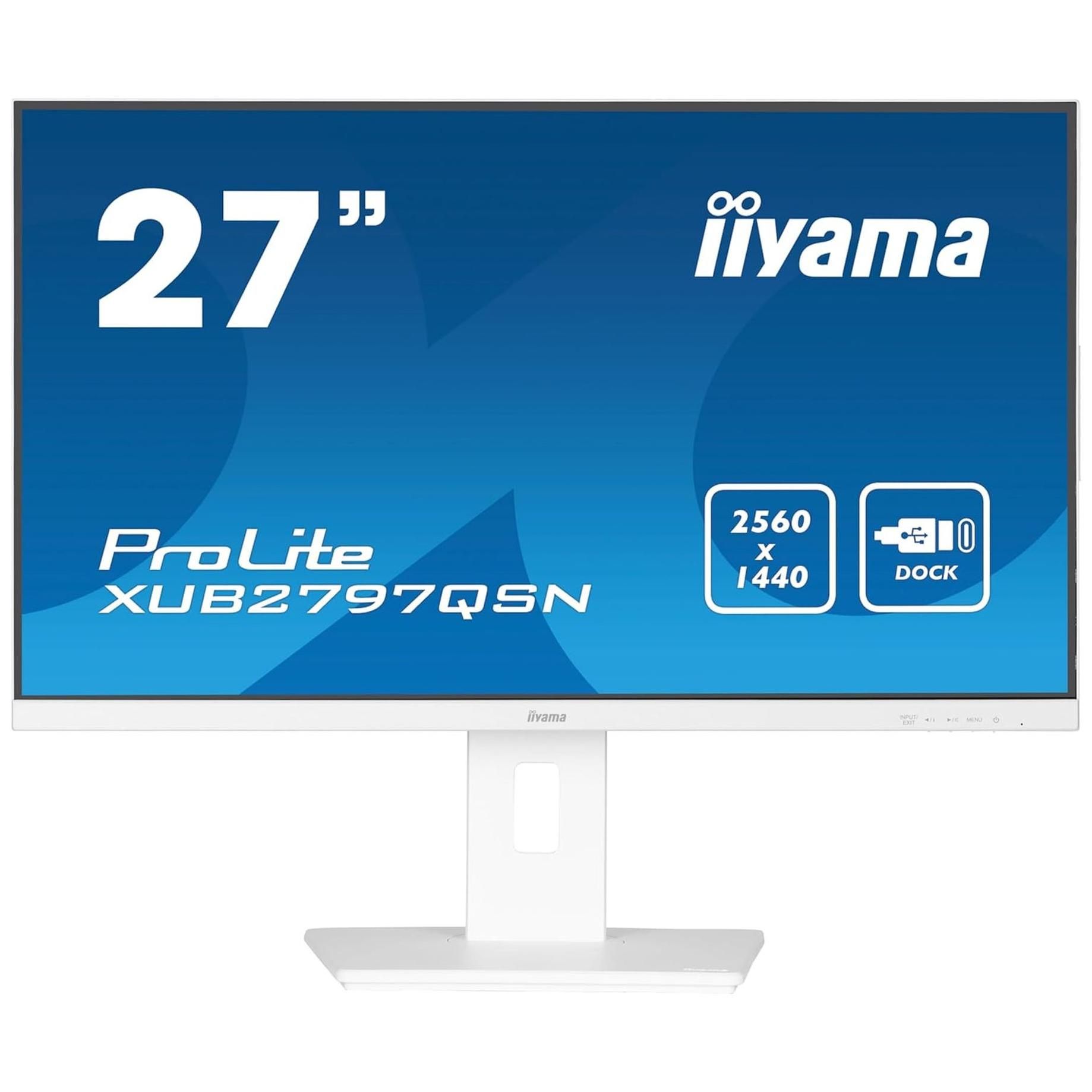 Iiyama ProLite XUB2797QSN-W2 - 27" LED Monitor - QHD 2560x1440 @ 100Hz - IPS - 300cd/m² - HDMI, DisplayPort, USB-C - Speakers - White, Matte