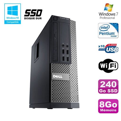 PC Dell Optiplex 7010 SFF con procesador Intel Pentium G870, 8GB de RAM, 240GB SSD, unidad óptica DVD, WiFi, Windows 7 Pro