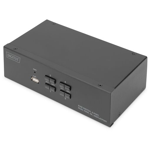 Digitus 4-Port KVM Switch with Double Display, 4K, DisplayPort