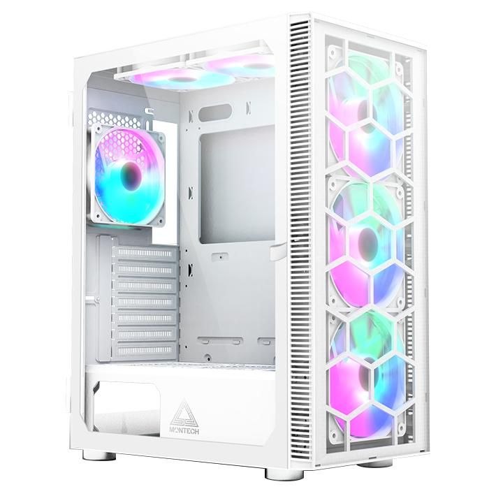 Caja para PC Montech X3 de tamaño mediano con panel de vidrio, Blanco