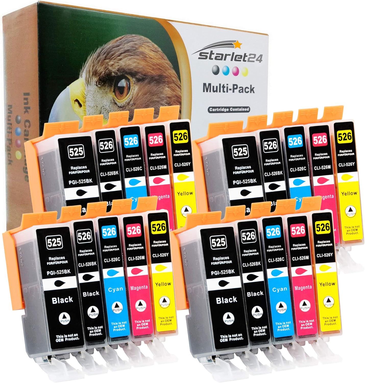 20 Ink Cartridges with Chip Compatible with Canon PGI-525 CLI-526 for Canon Pixma IP4850 IP4950 IX6550 MG5140 MG5150 MG5240 MG5250 MG5340 MG5350 MX715 MX885 MX895