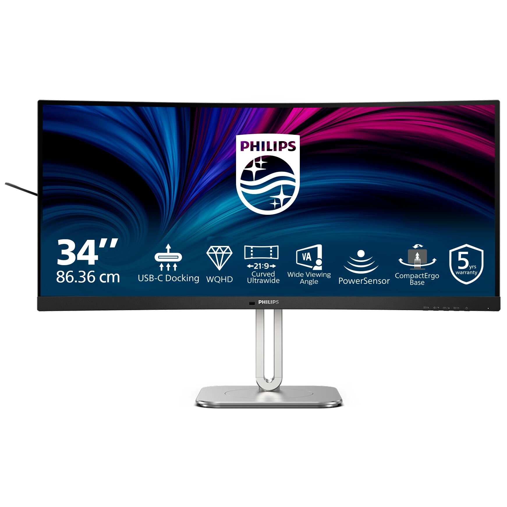 Philips 34B2U5600C - 5000 Series - écran LED - incurvé - USB - 34" - 3440 x 1440 WQHD @ 120 Hz - VA - 300 cd/m² - 4000:1 - 4 ms - 2xHDMI, DisplayPort, USB-C - haut-parleurs - Charbon