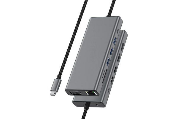 DACOMEX USB-C Docking Station (2xHDMI, VGA, LAN, 5xUSB-A, PD 3.0, SD/µSD)