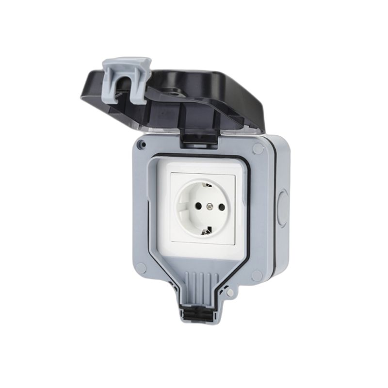 Prise murale extérieure INF avec couvercle IP66, 16A 250V Gris
