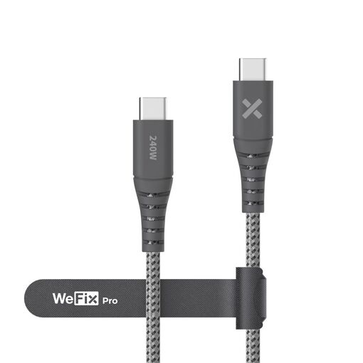 Cable Wefix Pro reforzado USB-C a USB-C de 240W y 2m, gris